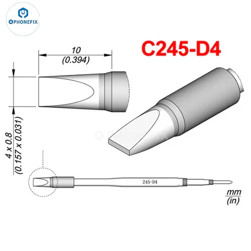 OEM JBC C245 series soldering iron tip compatible with T245 handle, shown in a close-up image of the brass tip and handle connection.