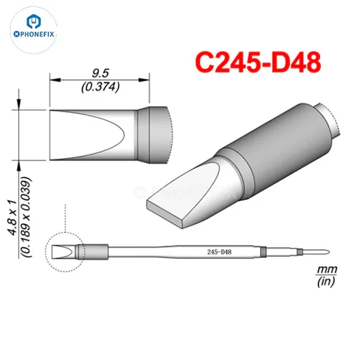 OEM JBC C245 series soldering tip compatible with T245 handle, shown on a soldering iron for electronics repair.