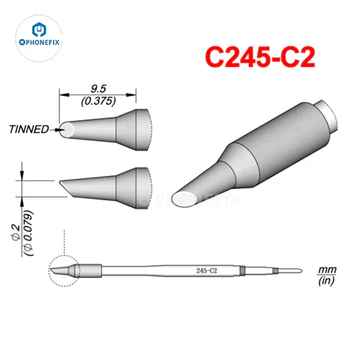OEM JBC C245 soldering iron tip compatible with T245 handle, shown in close-up with metal tip and handle details