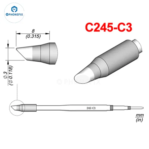 OEM JBC C245 Series soldering iron tip compatible with T245 handle, shown on a soldering iron for electronics repair.