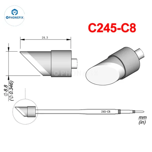 OEM JBC C245 Series soldering iron tip compatible with T245 handle, shown in a close-up image with metal tip and handle connection