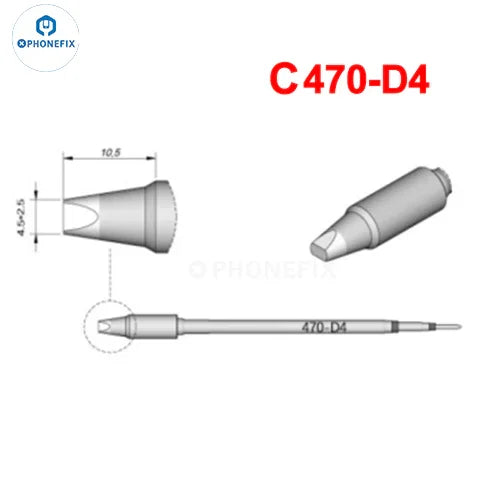 OEM JBC C245 series soldering iron tip compatible with T245 handle, shown on a PHONEFIX soldering iron.