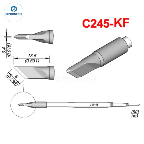 PhoneFix OEM JBC C245 Series soldering tip compatible with T245 handle, shown in a close-up image of the iron tip.