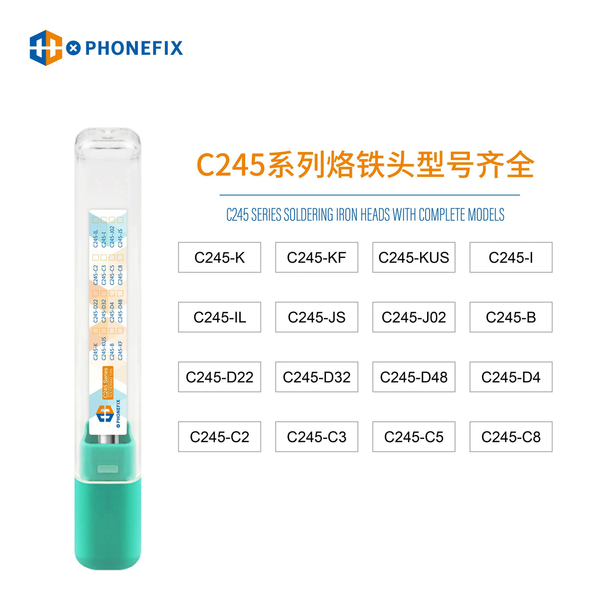 OEM JBC C245 series soldering iron tip compatible with T245 handle, shown in close-up on a soldering iron.