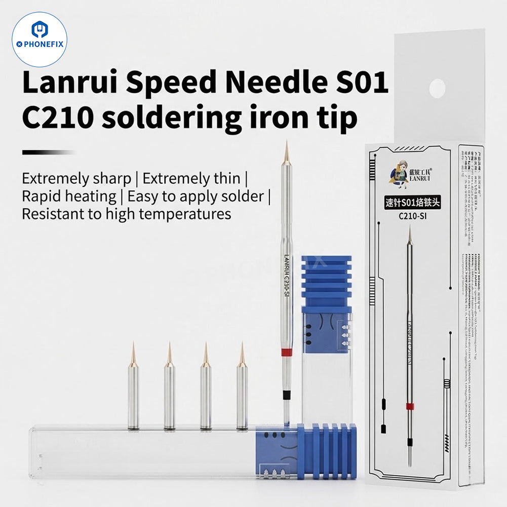 LANRUI S01 C210-SI soldering iron tip for PCB and screen line jump wire, compatible with PHONEFIX soldering tools.