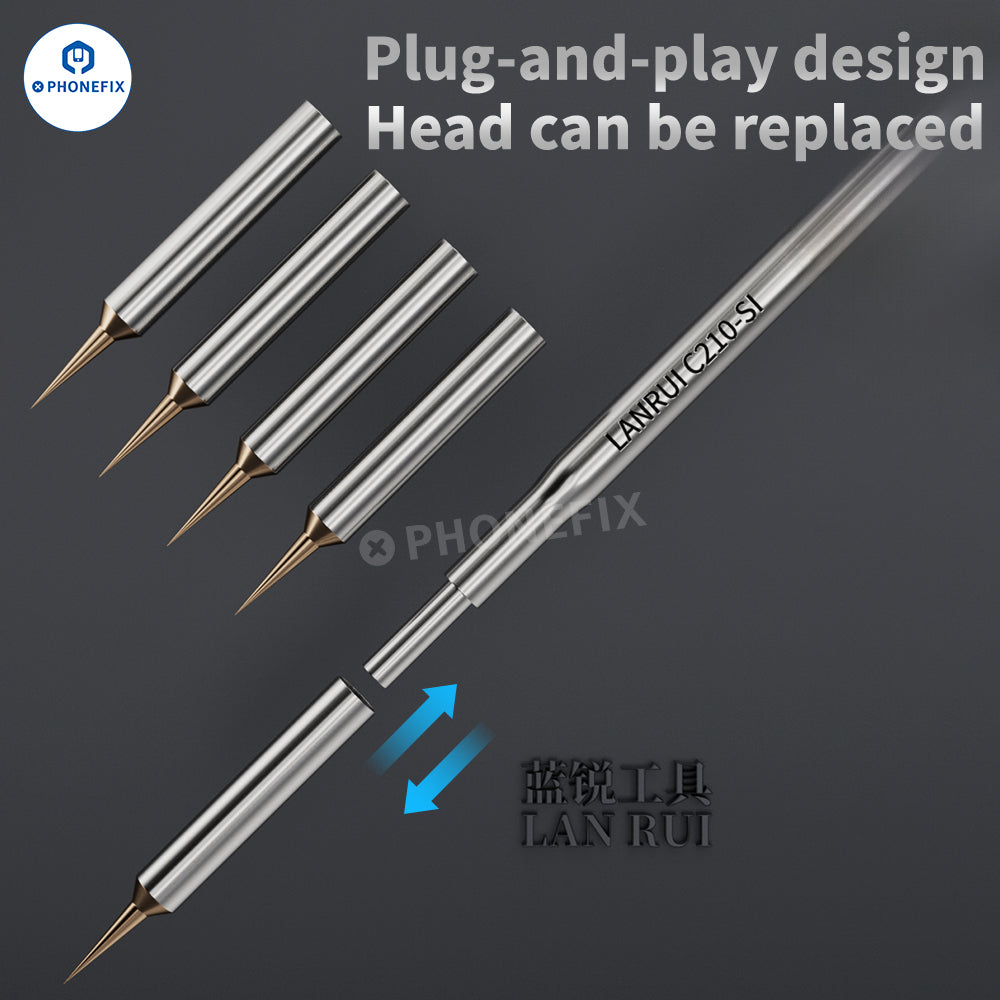LANRUI S01 C210-SI soldering iron tip for PCB and screen line jump wire, compatible with PHONEFIX soldering tools.