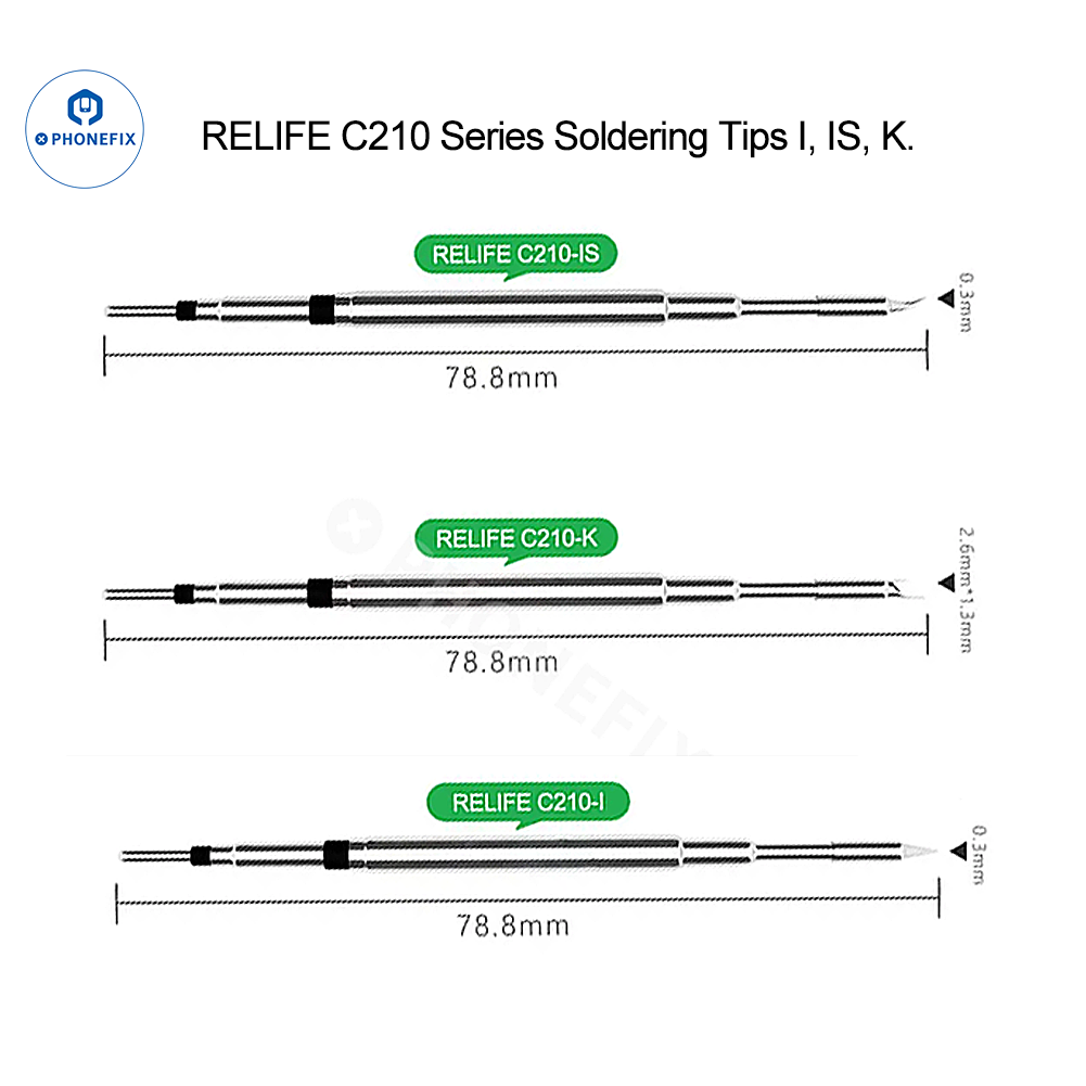 PhoneFix SUNSHINE RELIFE C210 C115 C245 T12 Series soldering iron tip for precise soldering tasks, shown in rl210.png.
