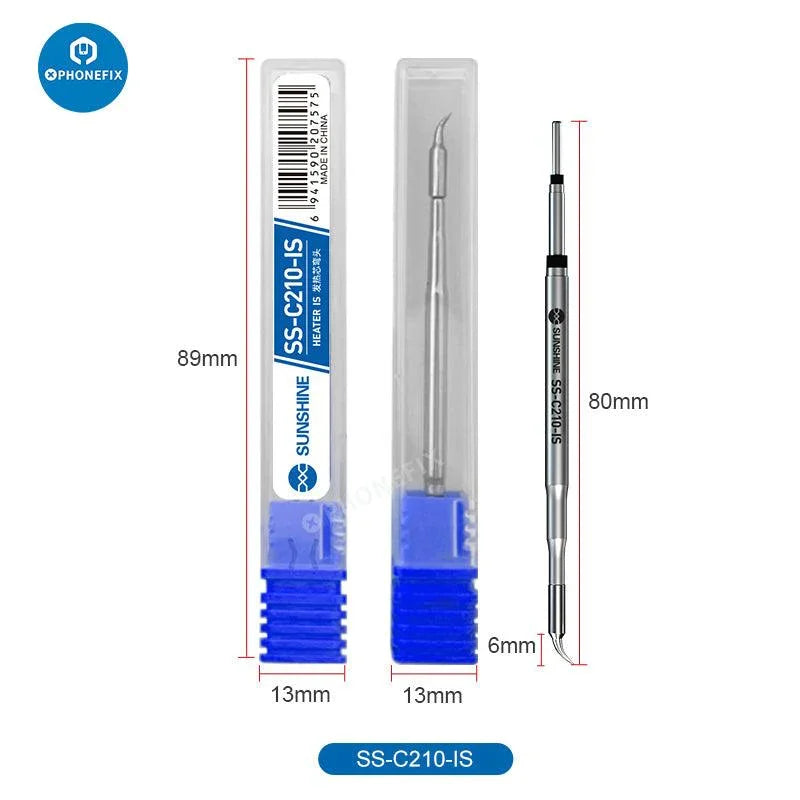 PhoneFix Sunshine GVM C210 soldering iron tip set for JBC welding, includes C210-I/IS/K tips, ideal for precise soldering tasks