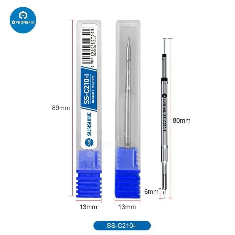 PhoneFix Sunshine GVM C210 soldering iron tip set for JBC welding, includes C210-I/IS/K tips for precise soldering tasks.