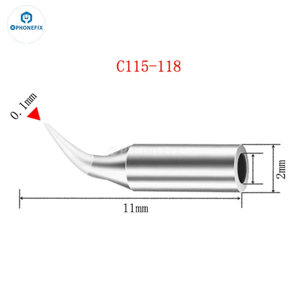 PhoneFix JBC C115/210/245 soldering iron tip, replaceable straight welding tip in silver for precise electronics soldering.