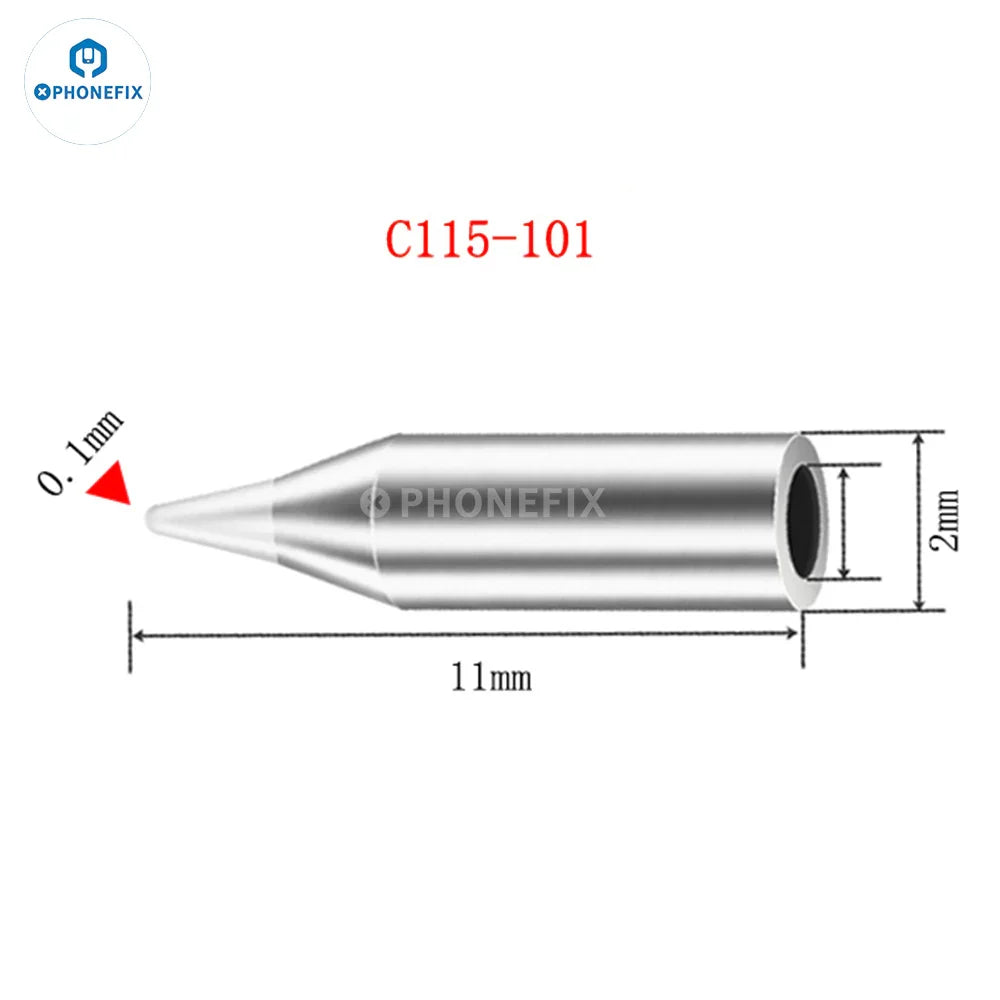 Phonefix JBC C115/210/245 soldering iron tip, straight replaceable welding tip head in silver for precise soldering work.