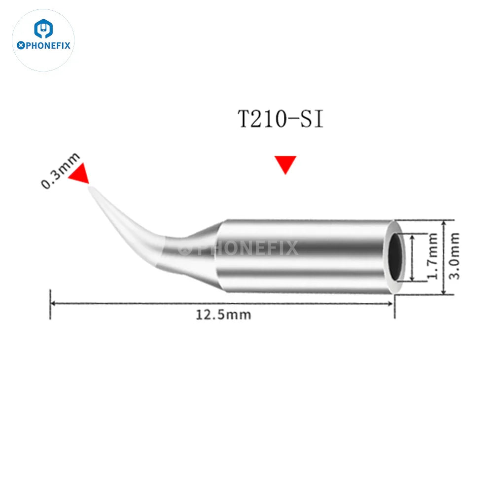 PHONEFIX JBC C115/210/245 soldering iron tip, replaceable straight welding tip in silver for precise soldering work.