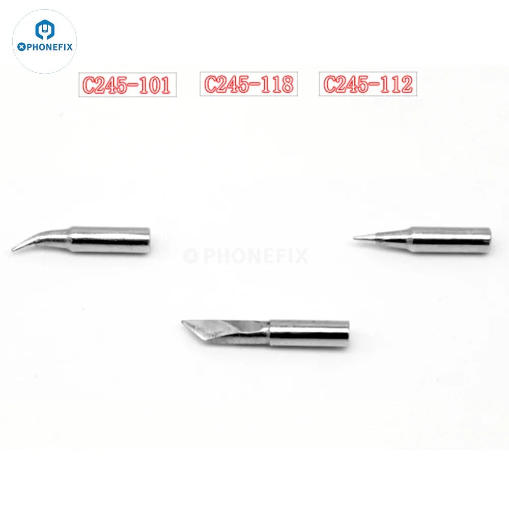 PhoneFix JBC C115/210/245 soldering iron tip, straight replaceable welding tip in silver for precise soldering tasks.