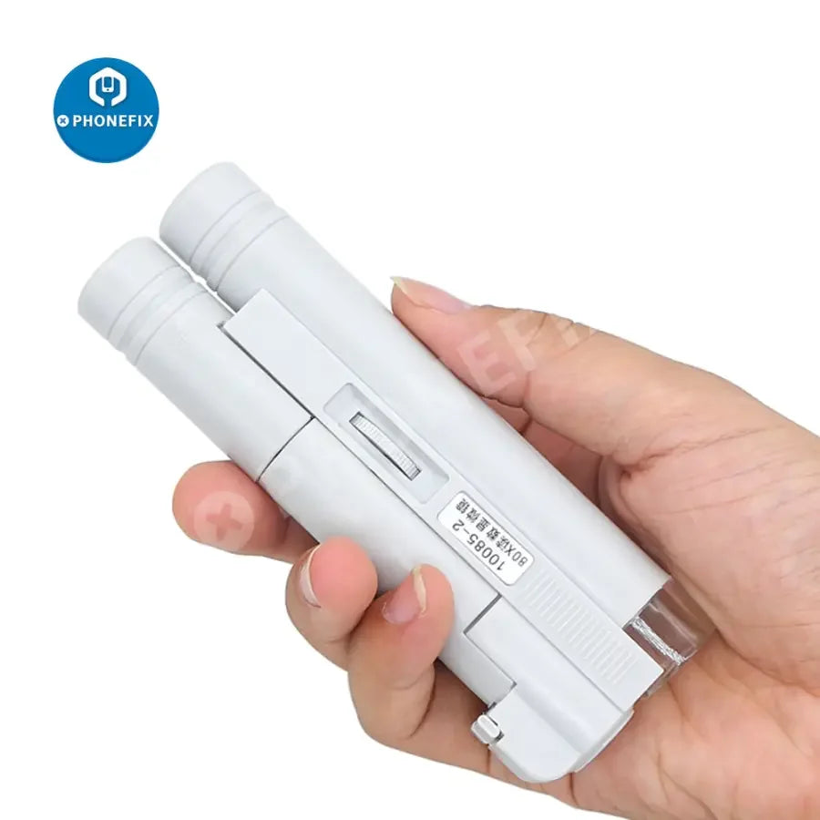 PhoneFix mini foldable LED microscope magnifier with scale, soldering magnifying glass for phone repair and detailed electronic work.