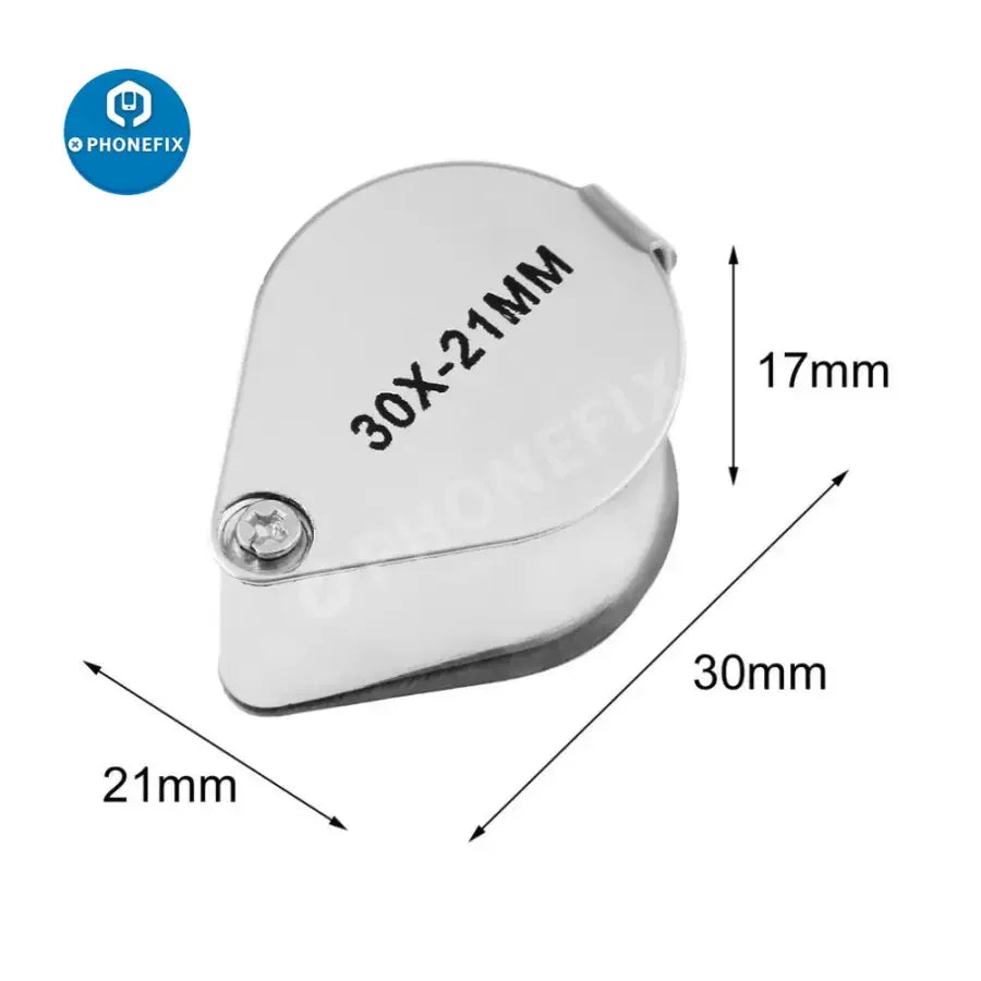 PHONEFIX 10x-30x multi-function metal folding jewelry loupe magnifying glass, compact soldering magnifier for detailed work.