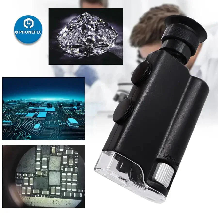 PhoneFix Carson MicroBrite Plus LED pocket microscope with 60X-240X magnification, compact soldering magnifying glass for detailed viewing