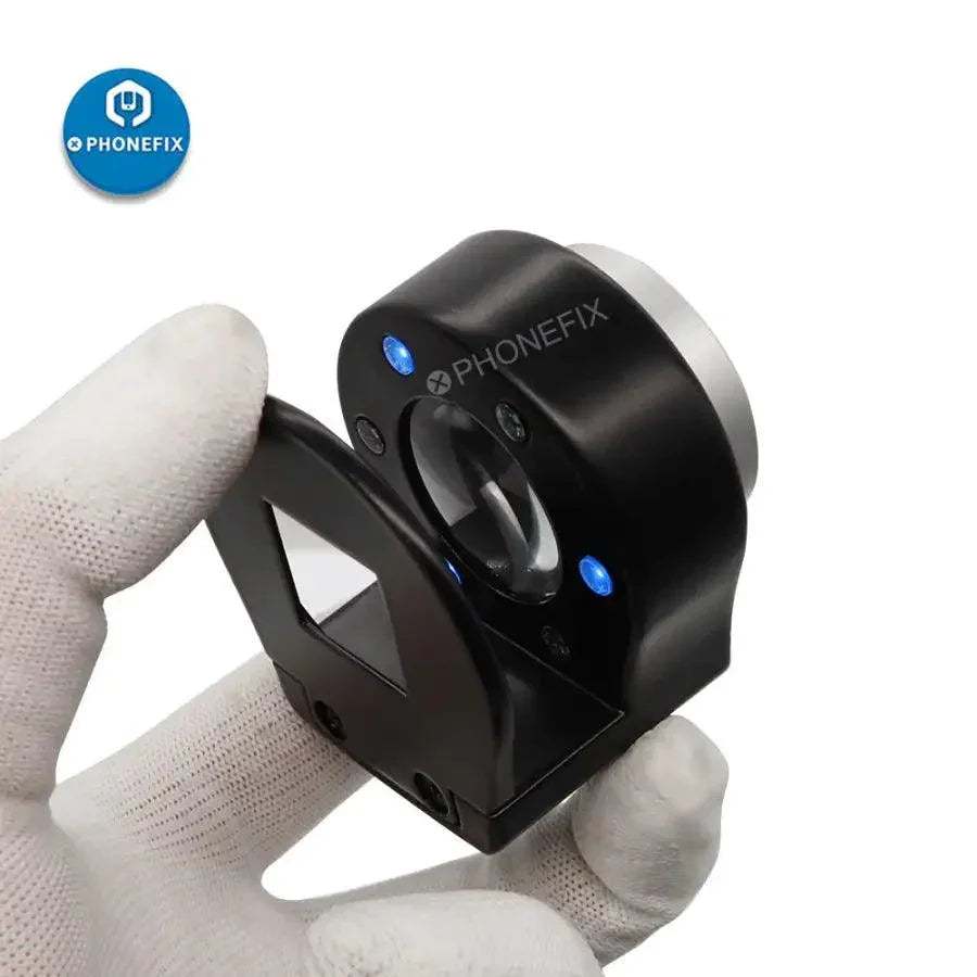 PHONEFIX 30X Loupe Magnifier with 6 LED lights, soldering magnifying glass for motherboard repair, close-up view of electronic components.