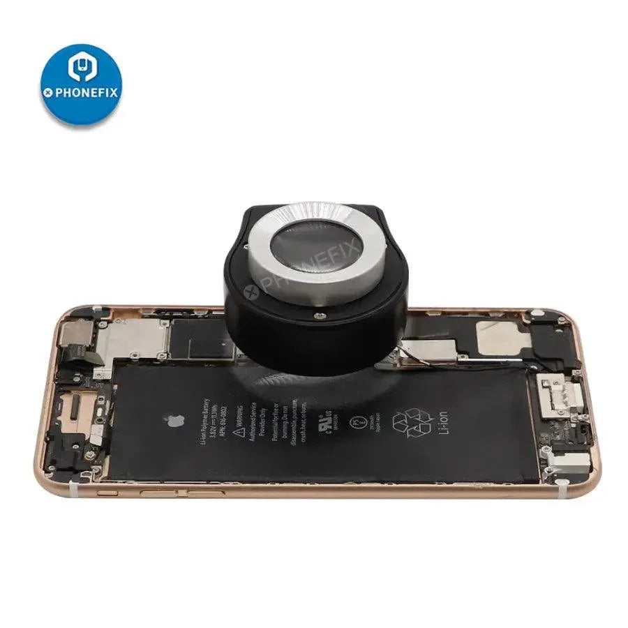 Phonefix 30X loupe magnifier with 6 LED lights for motherboard repair, features a compact soldering magnifying glass for detailed work.