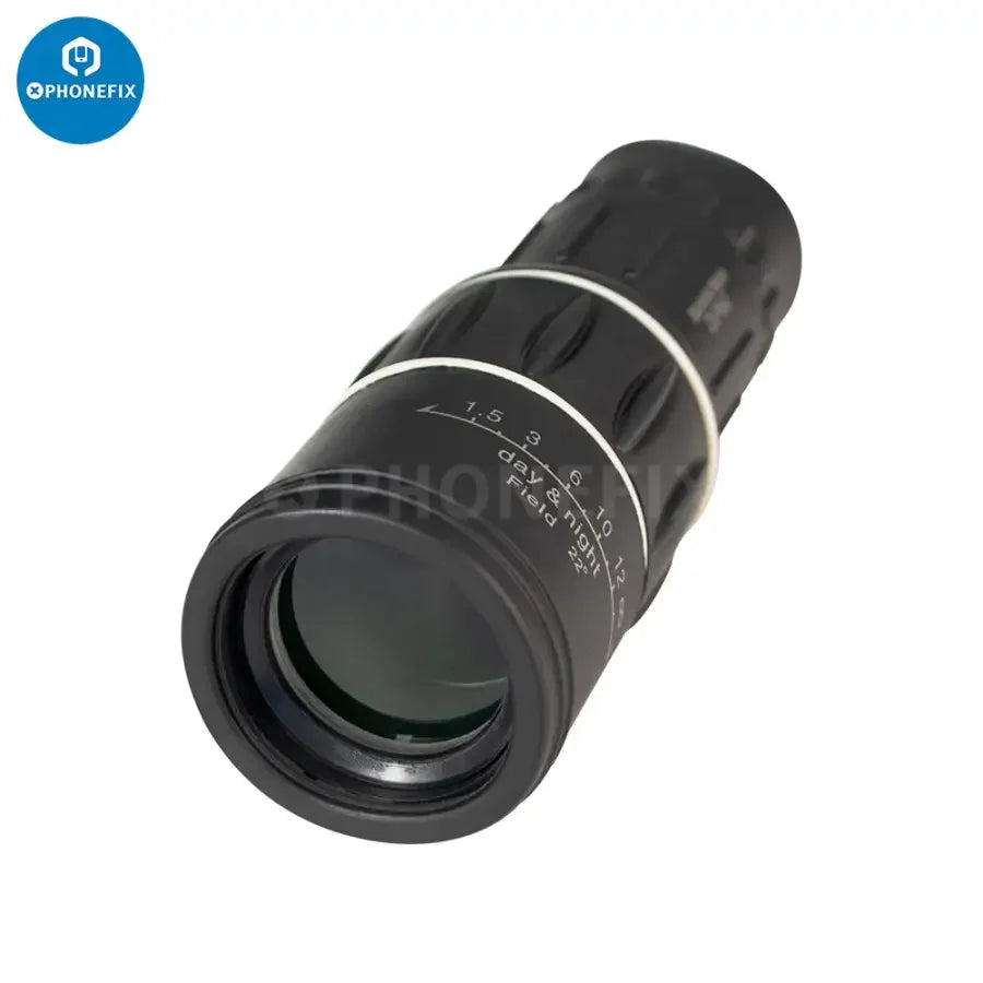 PhoneFix 16x52 dual-focus zoom monocular telescope with HD scope for soldering and detailed viewing at 66m and 8000m range.