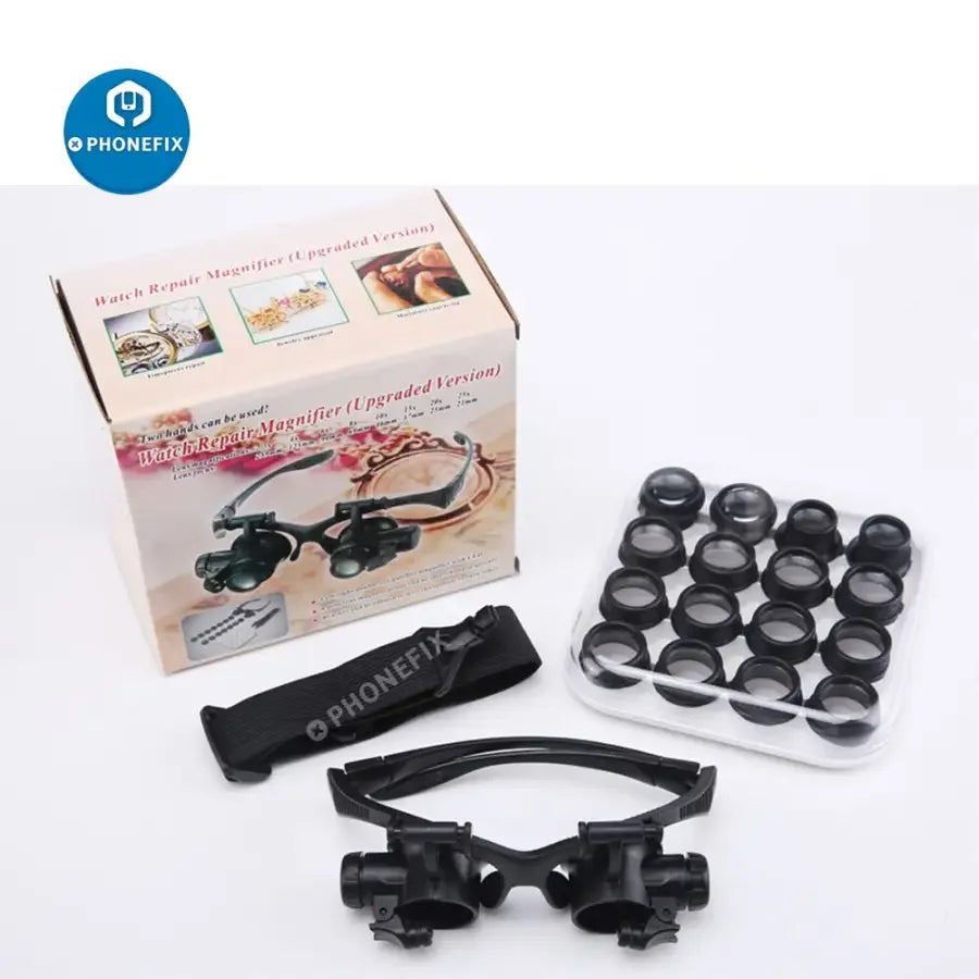 PHONEFIX 2.5X-25X Binocular Head Loupe with LED light, magnifier for soldering and detailed repair work