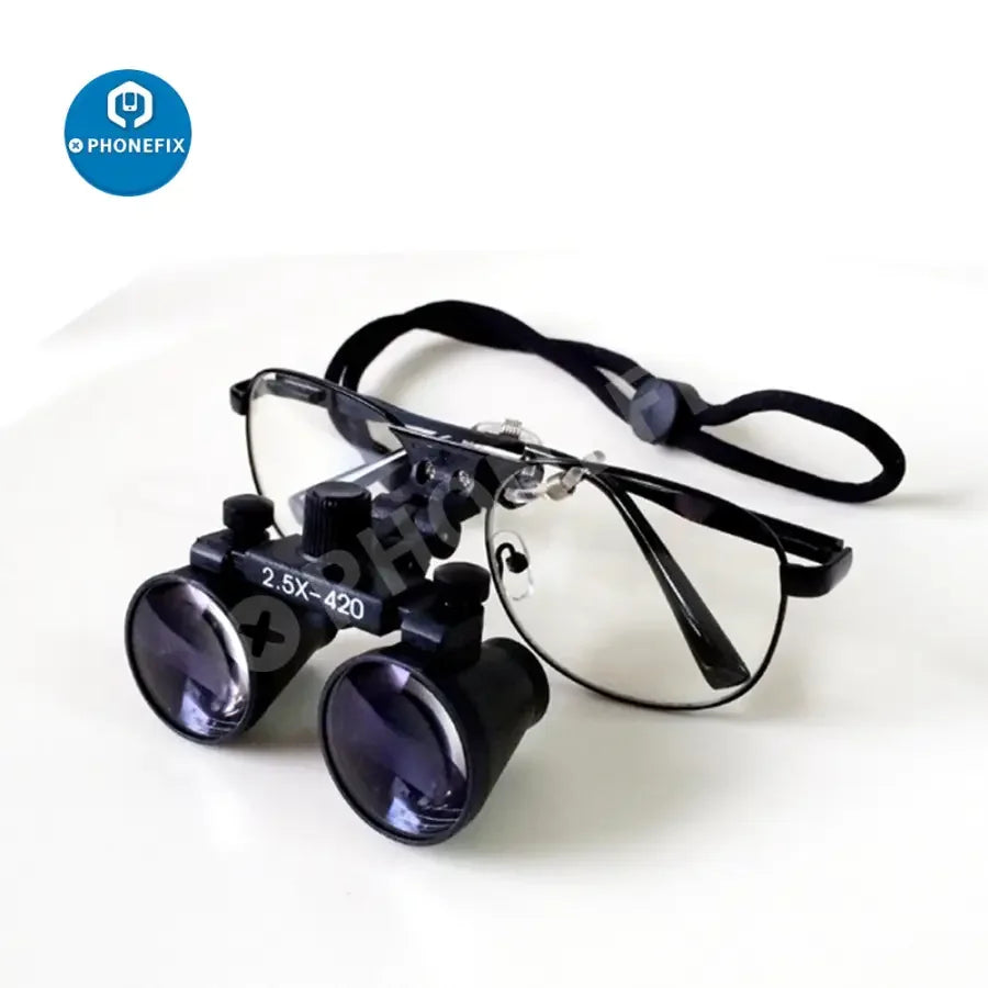 Phonefix 2.5x-25x multi-power double LED magnifier glasses for watch repair and soldering, with adjustable lens for detailed work.