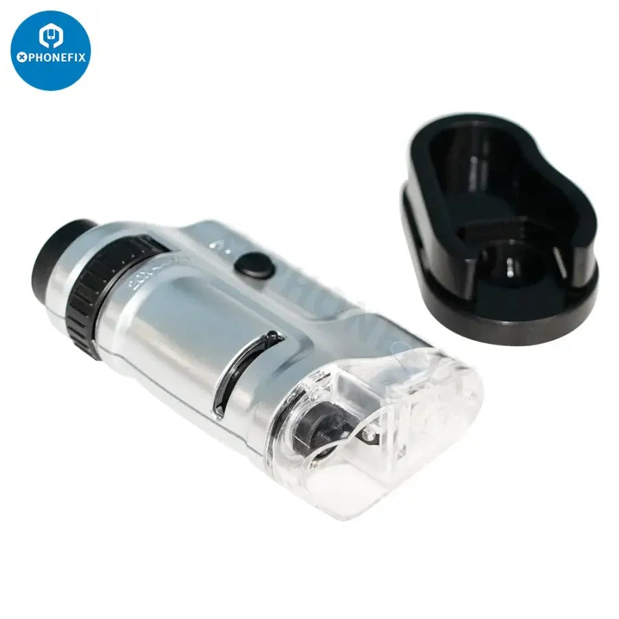 PHONEFIX 20-40X LED lighted pocket soldering magnifying glass with slide base for precise close-up inspection and magnification.