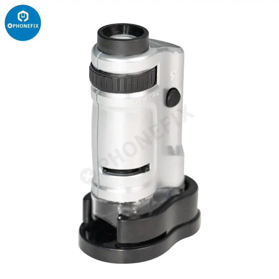 PHONEFIX 20-40X LED lighted pocket microscope with slide base, Soldering magnifying glass for detailed inspection and precision work.