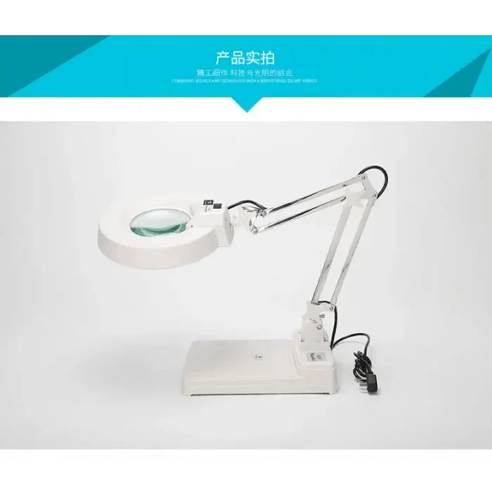 PHONEFIX 20X desktop soldering magnifying glass with LED light and bracket for detailed viewing and precision work.