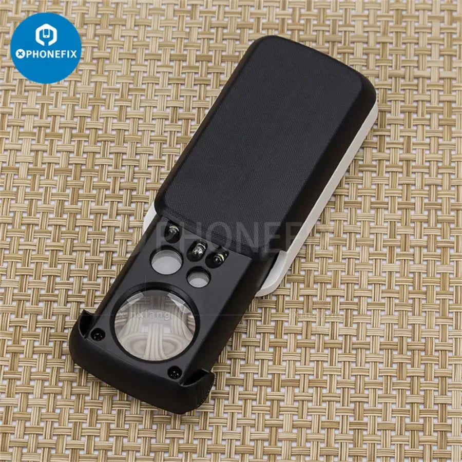 PHONEFIX soldering magnifying glass with 30x, 60x, 90x optical lens, jewelry loupe for detailed inspection or soldering work.