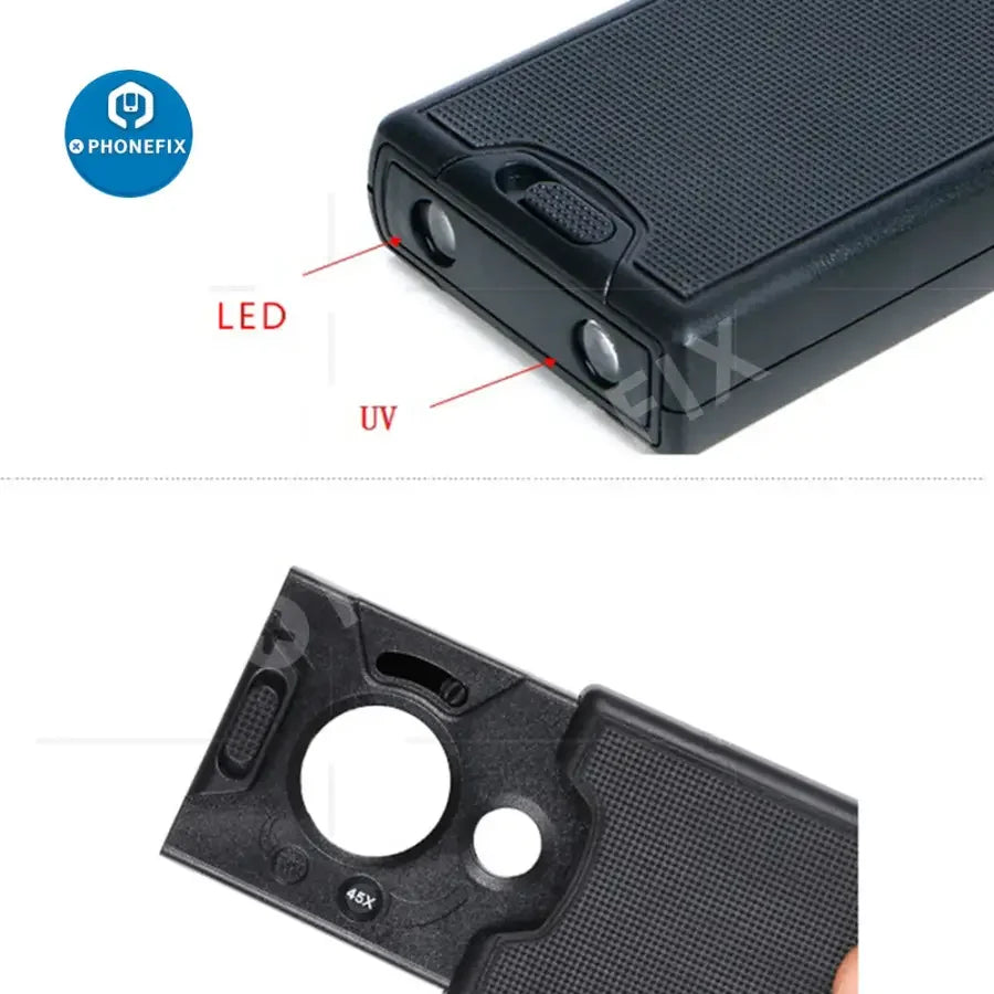 PHONEFIX 30X-60X multi-function portable soldering magnifying glass for jewelry inspection and detailed viewing.