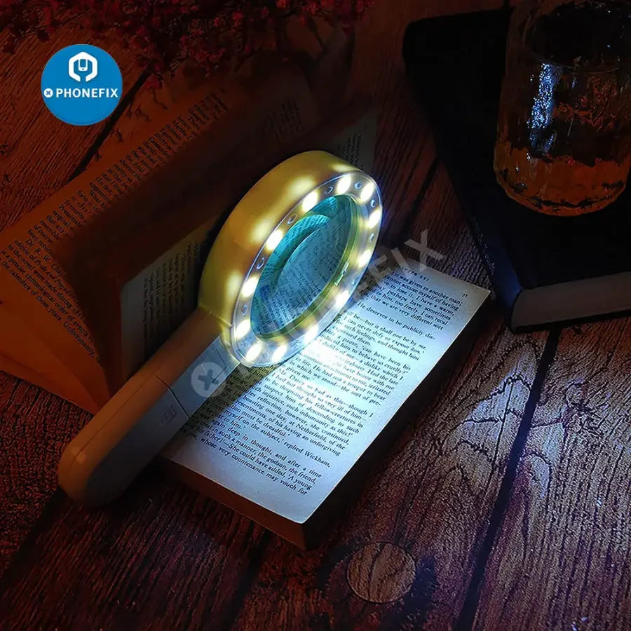 PHONEFIX 30X handheld magnifier with light, ideal for soldering, jewelry inspection, and senior reading.