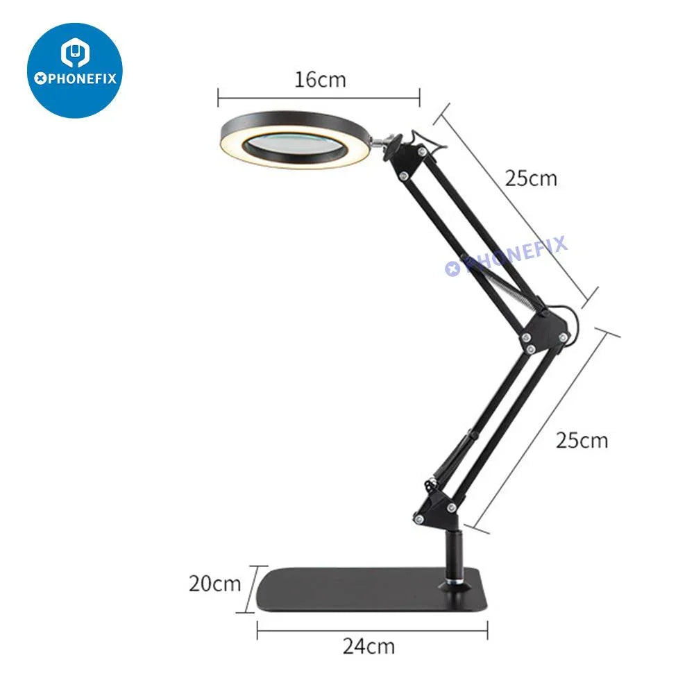 PhoneFix 30X LED lights magnifying glass with illuminated soldering magnifier lamp, ideal for detailed electronic work.