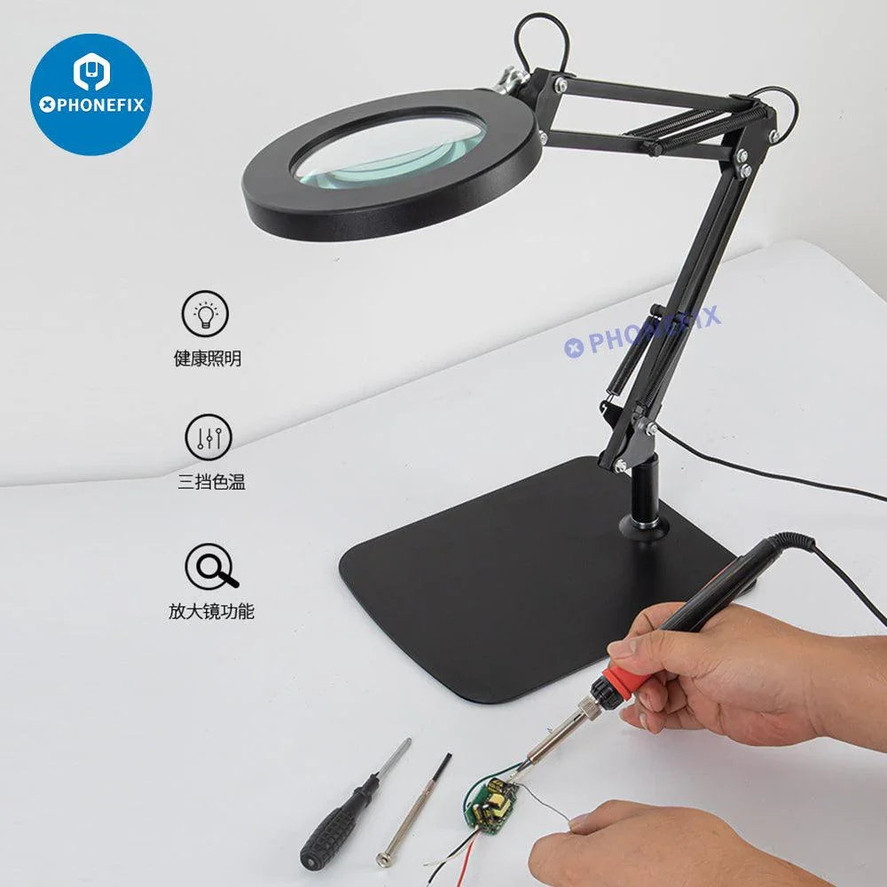 PhoneFix 30X LED Lights Magnifying Glass with illuminated lamp, ideal for detailed soldering and close-up inspection tasks.