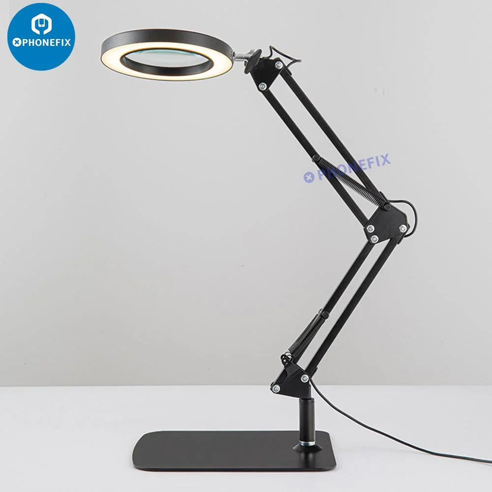 PHONEFIX 30X LED lights magnifying glass with illuminated soldering magnifier lamp, ideal for detailed electronic work.