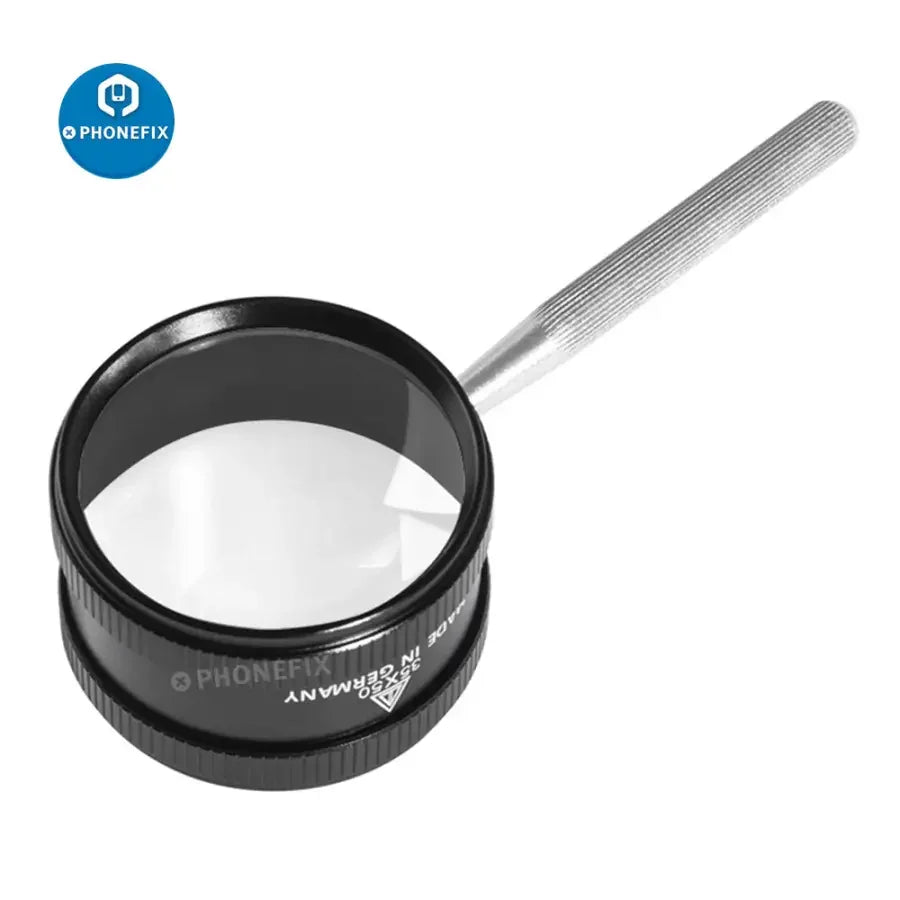 PhoneFix 35x zinc alloy portable loupe magnifier for reading and phone repair, compact soldering magnifying glass with high magnification