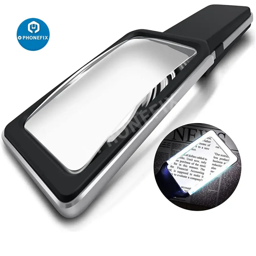 PhoneFix 3x LED lighted magnifying glass for soldering, reading, and inspection with a hands-free design and bright illumination.