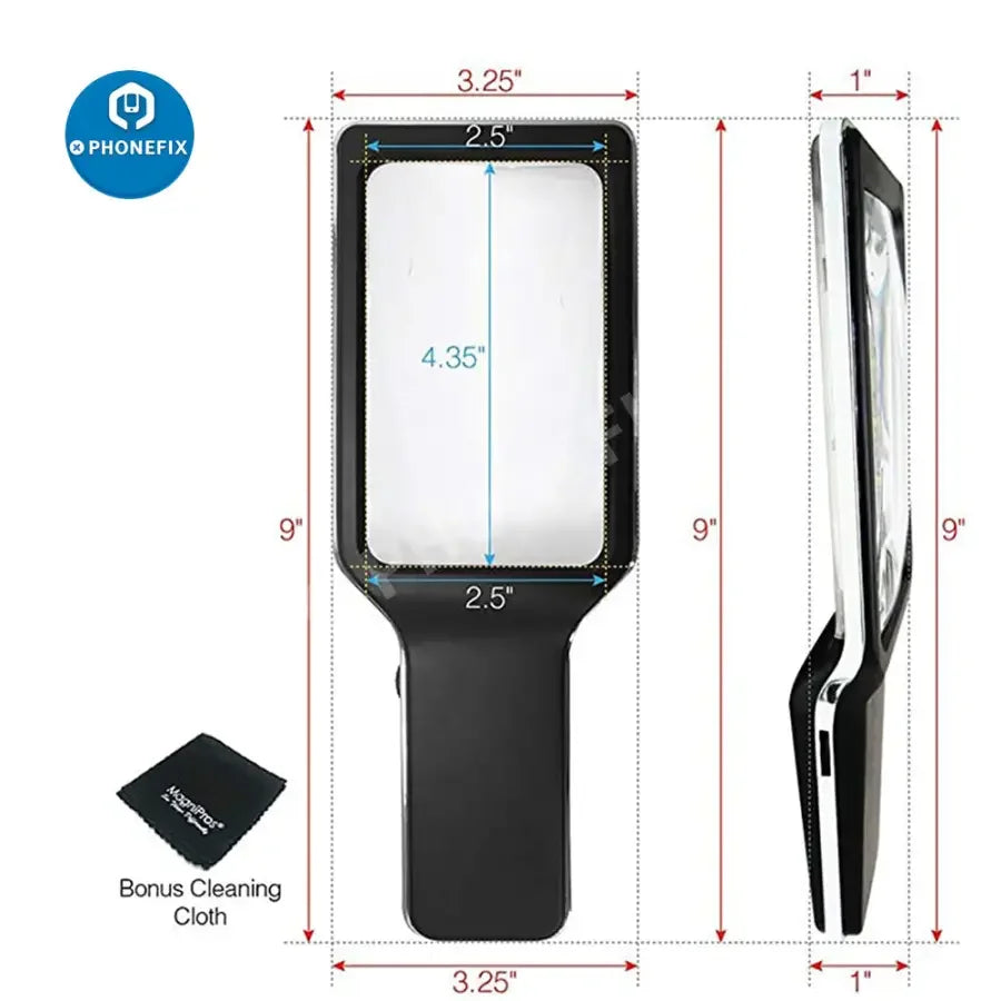 PHONEFIX 3X multi-function LED lighted soldering magnifying glass for reading, inspection, and detailed work.