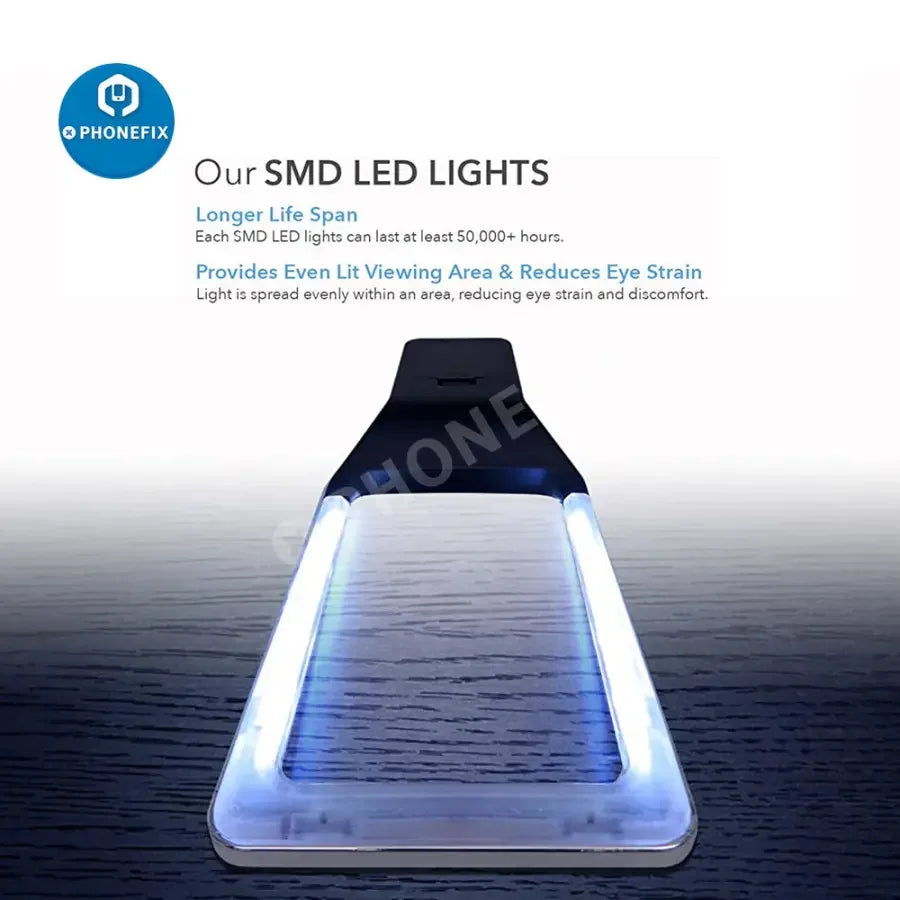 PHONEFIX 3X multi-function LED lighted soldering magnifying glass for reading, inspection, and detailed work.