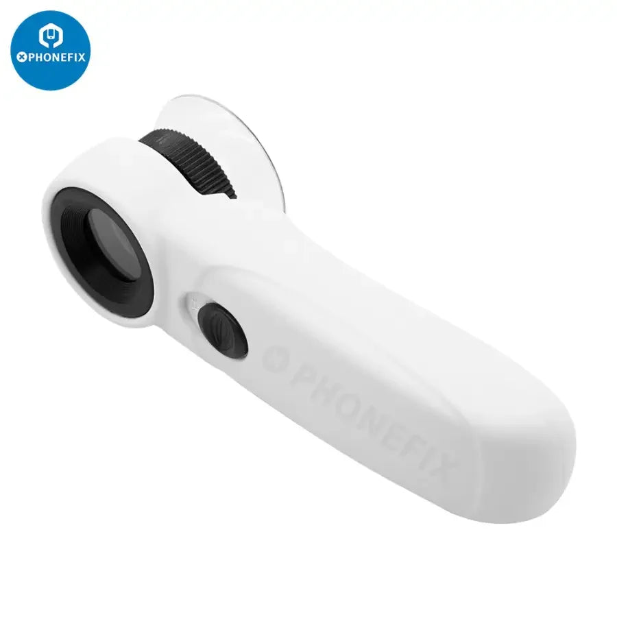 PHONEFIX 45x magnifier glass jewelry loupe with 2 LED lights, compact soldering magnifying glass for detailed inspection.
