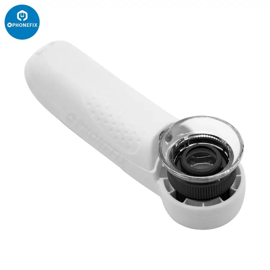 PHONEFIX 45x magnifier glass jewelry loupe with 2 LED lights, compact soldering magnifying glass for detailed inspection.
