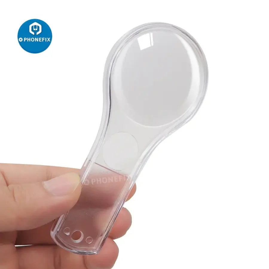 Set of 10 PHONEFIX 5-10X mini multi-function acrylic soldering magnifying glasses showing clear plastic lenses and compact design.