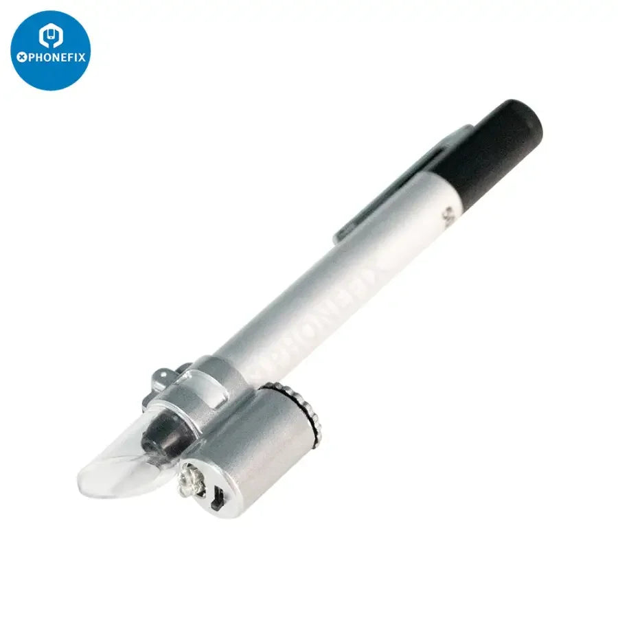 PhoneFix 50x pen-style magnifying glass with LED light, portable pocket scale and microscope loupe for detailed soldering inspection.