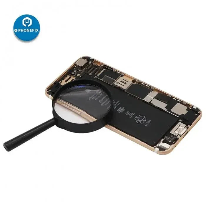 PhoneFix 5x handheld magnifier reading loupe for jewelry and phone repair, featuring a soldering magnifying glass for detailed work.