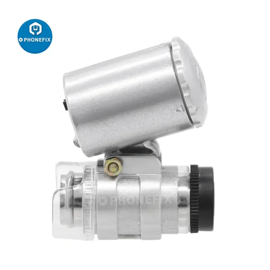 PHONEFIX 60x multi-function handheld microscope loupe with LED and UV light, ideal for soldering and detailed inspection.