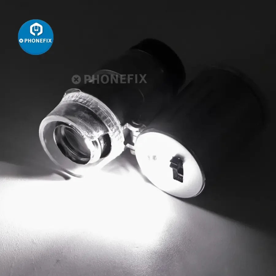 PHONEFIX 60x multi-function handheld microscope loupe with LED and UV light, ideal for soldering and detailed inspections.