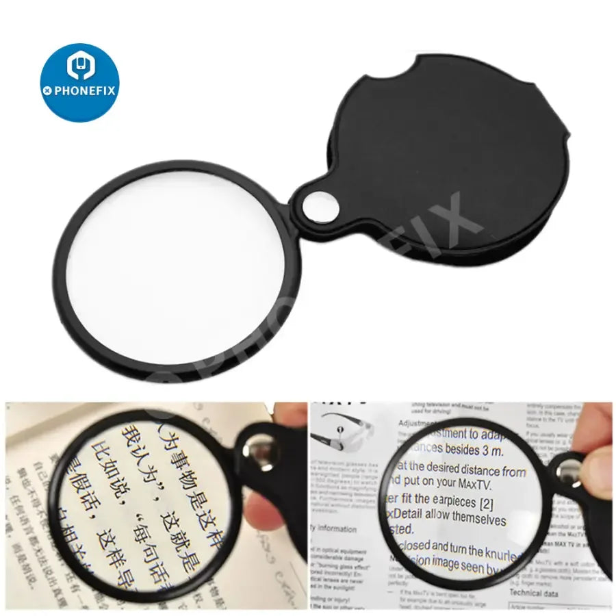 PHONEFIX 8X multi-function portable soldering magnifying glass, pocket-sized jewelry loupe with high magnification for detailed inspection.