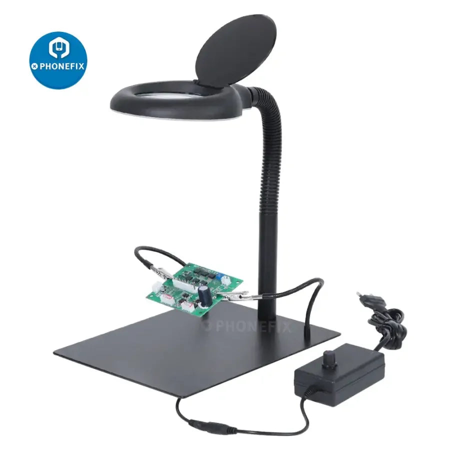 PHONEFIX desktop soldering magnifying glass with 18W LED light and 40 LEDs, ideal for PCB illuminating and repair work