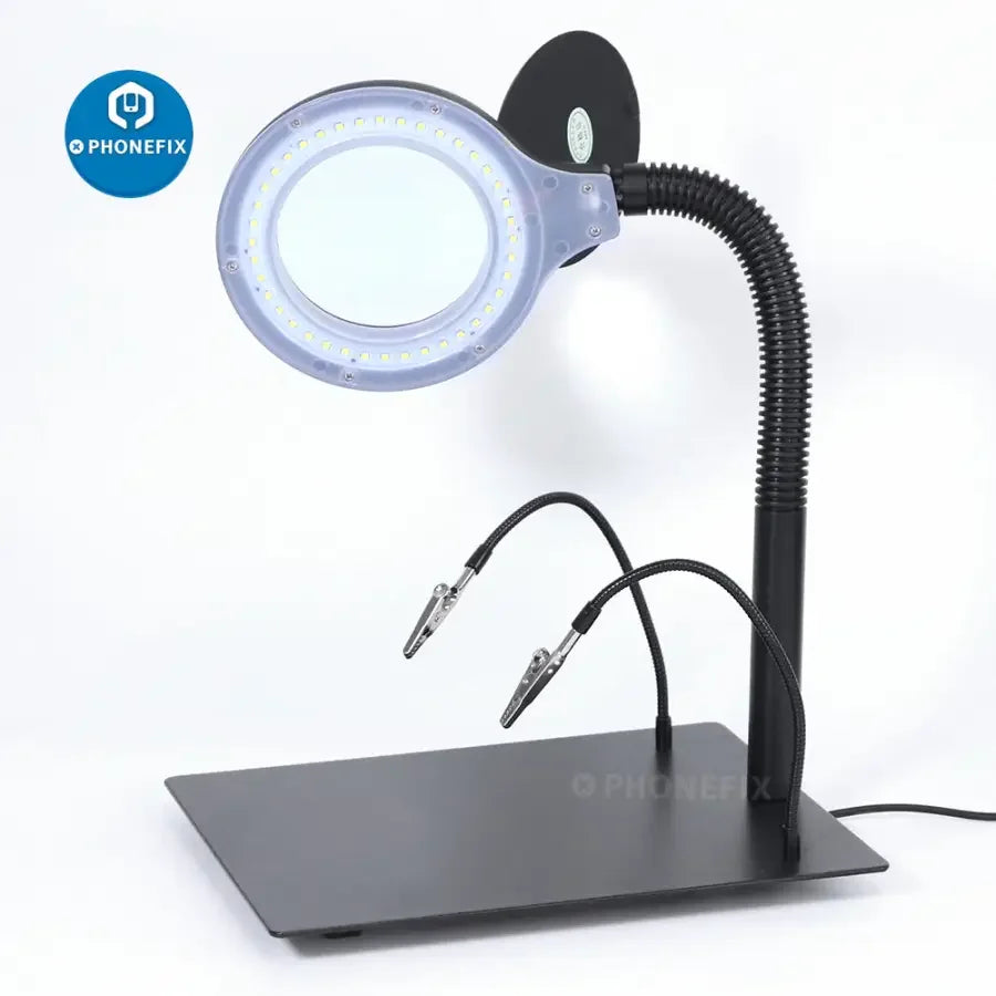 Phonefix desktop soldering magnifying glass with 18W LED lamp and 40 LEDs, ideal for PCB illuminating and repair work.