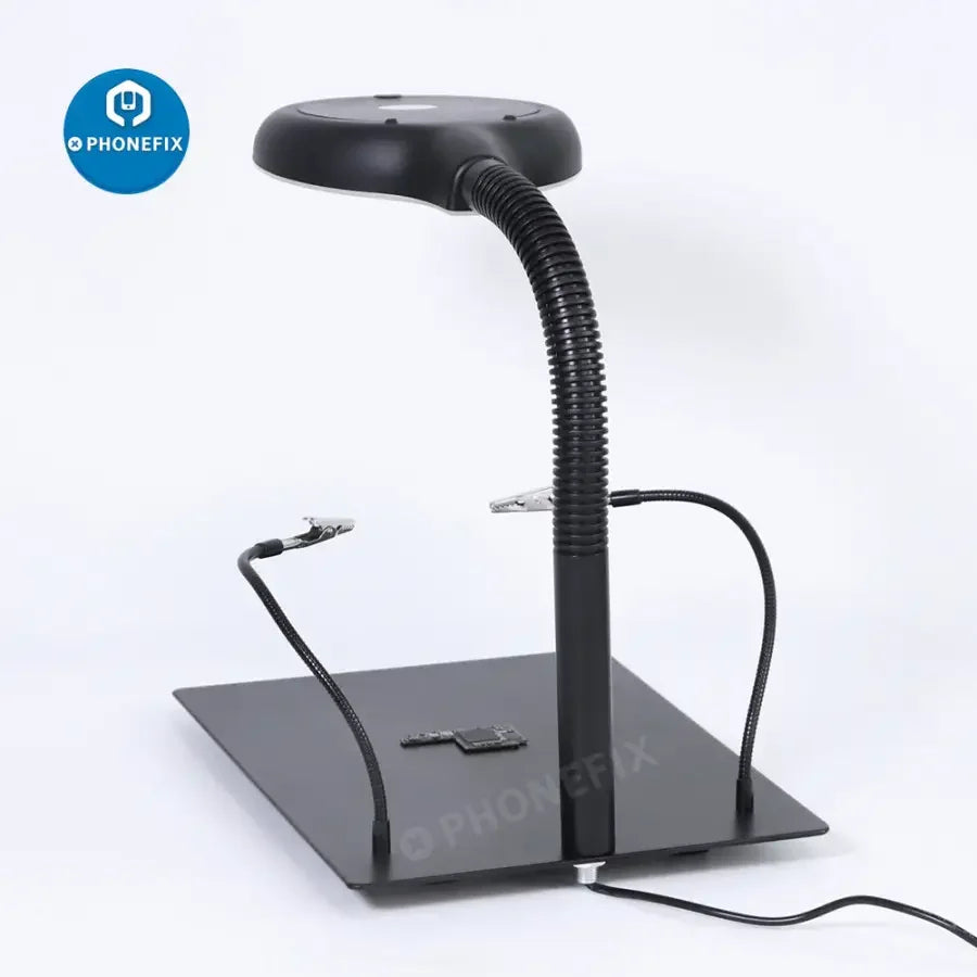PhoneFIX desktop soldering magnifying glass with 40 LED lights, 18W magnifier lamp for PCB repair and detailed illumination.
