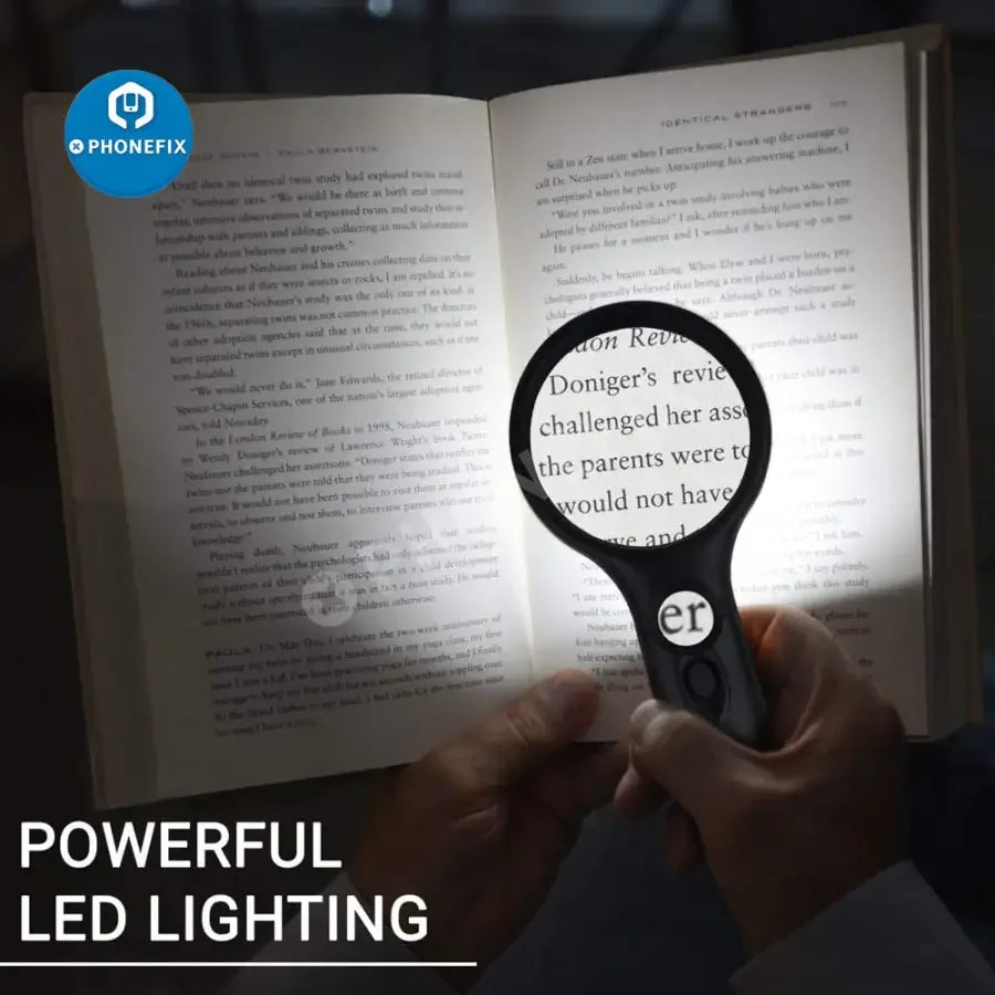 SeeZoom 3X 45X lighted soldering magnifying glass by PHONEFIX, ideal for reading, jewelry, and detailed inspection.